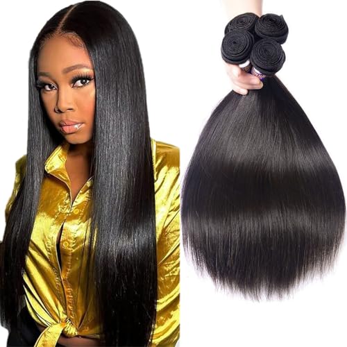 CHEEON 10A Straight Hair Bundles Brazilian Virgin Human Hair Bundles 16 18 20 Inch Unprocessed Straight Weave Bundles Natural Color