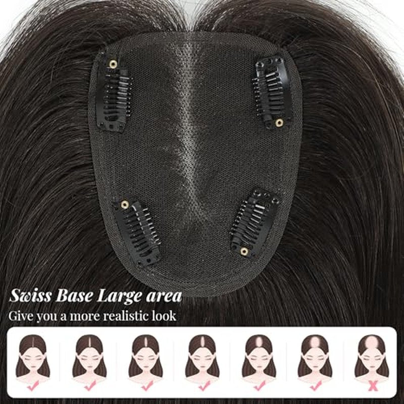 Hair Toppers for Women Real Human Hair Topper for Women with Thinning Hair 12inch 4x4.8 Large Swiss Base Hairpieces (Dark Brown)