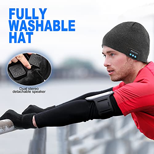 Honoson 4 Pieces Beanie Hat for Men Compatible with Bluetooth Winter Wireless Music LED Light Hat with Gloves for Men Women Sports Gifts (Black, Grey)
