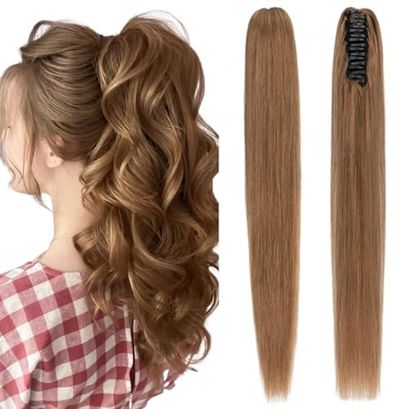 Claw Clip In Ponytail Extension, 100% Human Hair Ponytail Extension, No Tangle & Smooth, 115g, 18 Inch #Light Brown