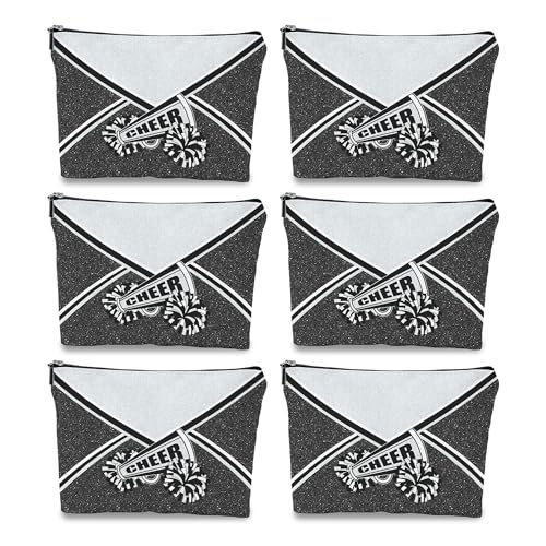 Cheer Makeup Bag Cheerleader Cosmetic Bag Cheerleader Gifts Cheerleading Gift for Women Her Cheer Team 6Pcs (Silver)