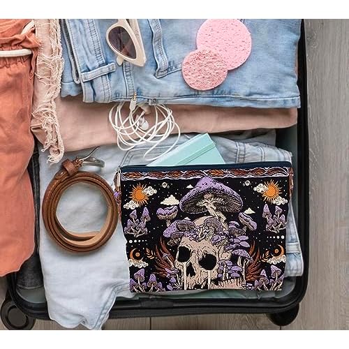 IWXYI Mushroom Skeleton Retro Gothic Women's Makeup Make Up Bag Zipper Pouch Travel Toiletry Gifts For Women Teenage Girls