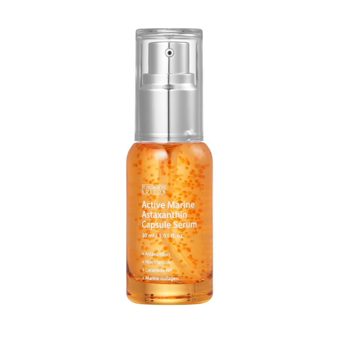 SUNGBOON EDITOR Active Marine Astaxanthin Serum, Niacinamide, Tranexamic Acid, Hyaluronic Acid, Hydrating Serum for Even Skin Tone, Korean Skin Care, 30ml, 1.01 fl.oz