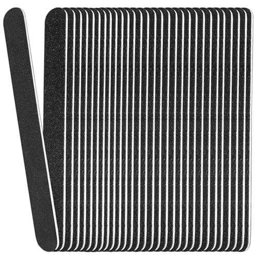 Emery Board Nail Files (24 Pack), 100/180 Grit Wooden Nail File for Natural Nails, 7 Inches Emory Filers Manicure Tool Set Disposable Nail File for Home Salon Black
