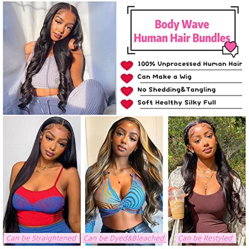 Human Hair Bundles Body Wave 4 Bundles (16 18 20 22 Inch) 12A Grade Brazilian Virgin 100% Unprocessed Human Hair Body Wavy Bundles Natural Black Weave Human Hair Extensions