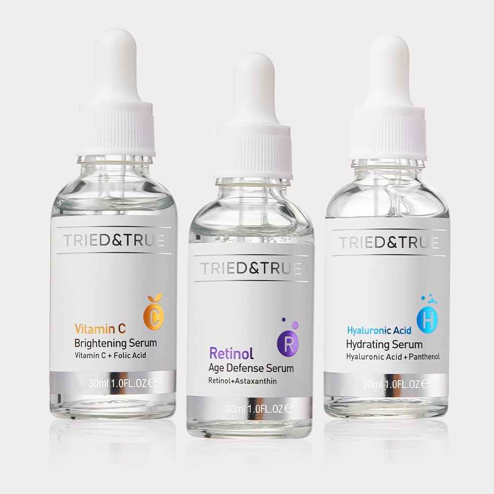 The Ageless Beauty Kit- Retinol Serum, Vitamin C Serum, and Hyaluronic Acid Serum- Skin brightening, anti-aging, skin perfecting kit- 3 Serum Set- TRIED & TRUE