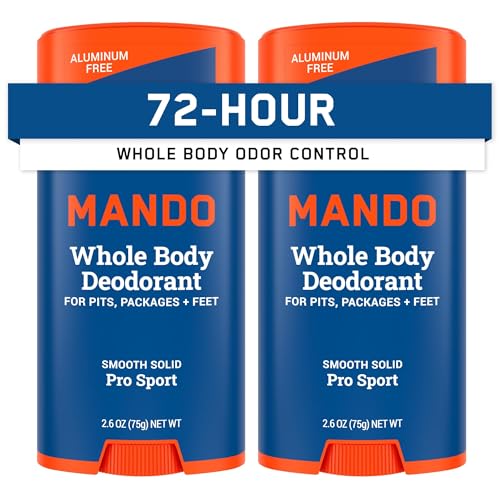 Mando Whole Body Deodorant For Men - Smooth Solid Stick - 72 Hour Odor Control - Aluminum Free, Baking Soda Free, Skin Safe - 2.6 ounce (Pack of 2) - Pro Sport
