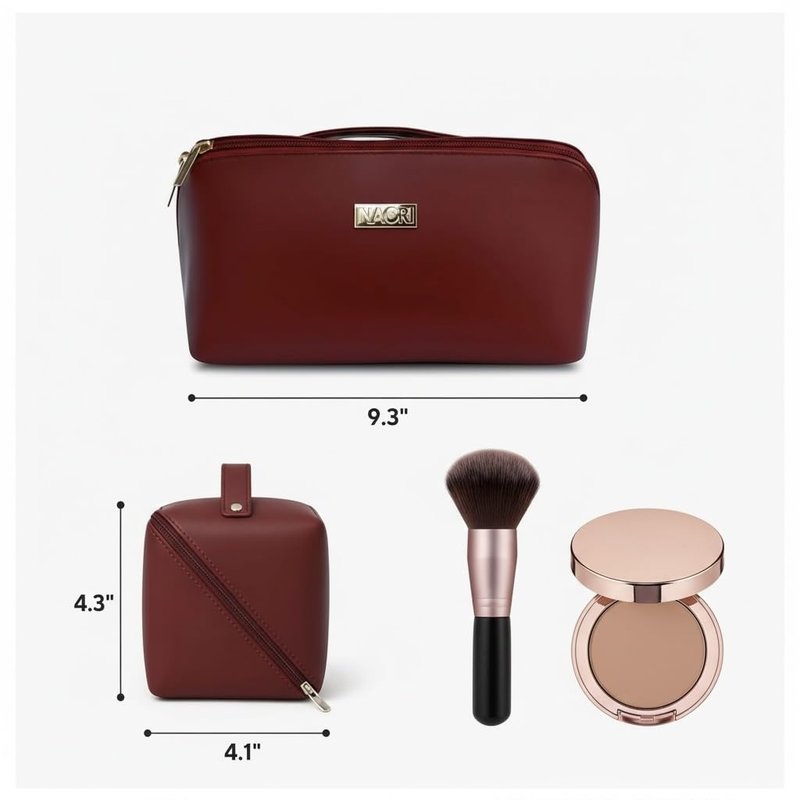 NAORI Travel Makeup Bag for Women | Large Luxury Cosmetic Organizer with Handle & Inner Pockets | Waterproof Faux LeatherToiletry Bag | Makeup Case for Home, Travel & Gifting (Classic Burgundy)