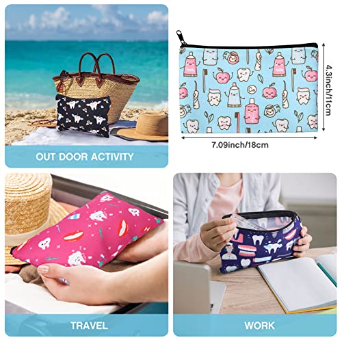 12 Pieces Teeth Makeup Bag Cute Cosmetic Bag for Nurse Women Dental Dentist Gift Colorful Toiletry Bag Multifunctional Polyester Bag with Zipper Teeth Printed Accessories (7.09 x 4.33 Inch)