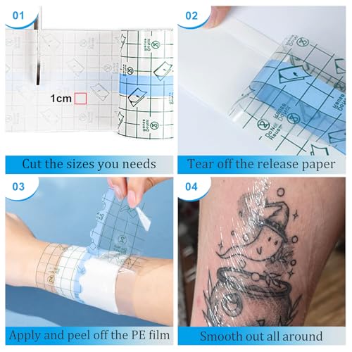 3 Rolls Second Skin Tattoo Cover, Waterproof Tattoo Aftercare Bandage Breathable Tattoo Cover Up Patch Tape Tattoo Flim 2", 4", 6" x 2.2 Yard Tattoo Supplies for Healing Wrap Swimming Shower