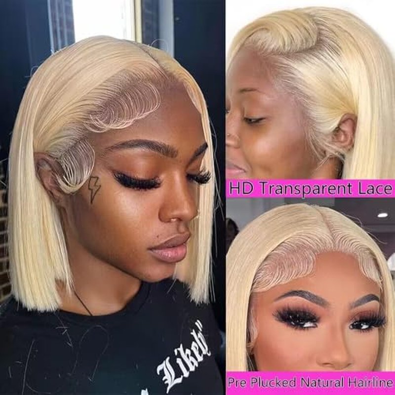PANDA ANGEL 613 Blonde Blunt Cut Bob Wig Human Hair 13X4 HD Transparent Bob Lace Front Wig Pre Plucked Wear and Go Glueless Wigs Human Hair Blonde Bob Lace Frontal Wigs for Black Women 16 Inch