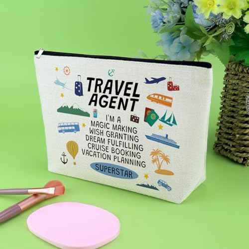 Travel Agent Makeup Bag Appreciation Gift for Travel Agent Planner Advisor Coworker Coametic Bag Trip Lover Gifts for Woman Travelers Christmas Retirement Present Traveling Cosmetic Zipper Pouch