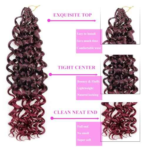 18 Inch Pre Looped Crochet Hair for Black Women - Gogo Curl/Beach Curl/Ocean/Water/Deep Wave Crochet Hair 8 Packs, Synthetic Hair Tangle-Free Natural Look Curly Hair Extensions (1B/BUG)
