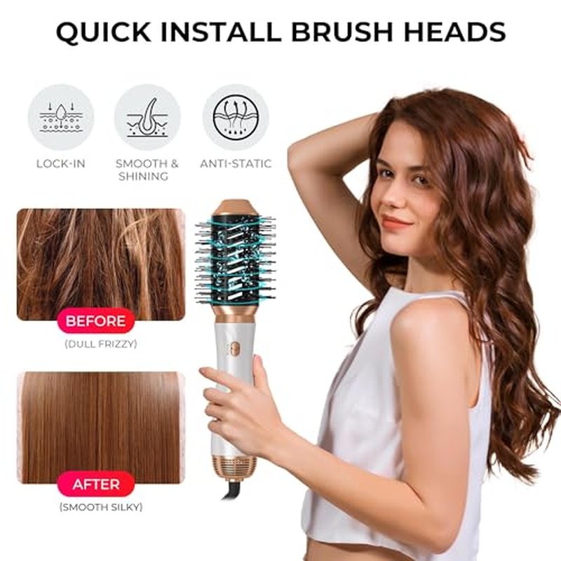 6 in 1 Hair Dryer Brush, Upgrade Detachable Blow Dryer Air Styler Wrap Curler, Hot Air Brush Curly Twist Curling Iron, Negative Ion Blow Dryer Hot Styler, Travel Hair Styling Tool
