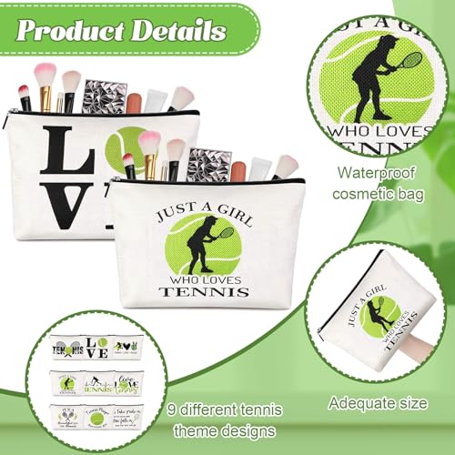 Pinkunn 9 Pieces Tennis Gifts for Women Tennis Makeup Bag Tennis Accessories Pouch Bag for Tennis Travel Zipper Cosmetic Bags for Tennis Lover Player Team Novelty Graduation Birthday Xmas Gift
