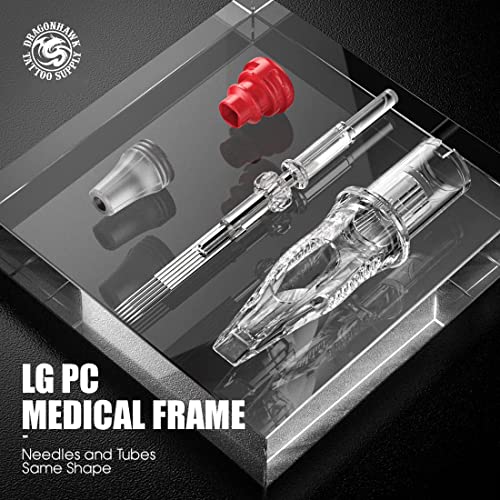 Dragonhawk Extreme Tattoo Needles Cartridges - 50PCS Mixed Sizes 1007RM 1009RM 1203RL 1205RL 1207RL Professional Disposable Round Liner Magnum Needles for Lining Shading