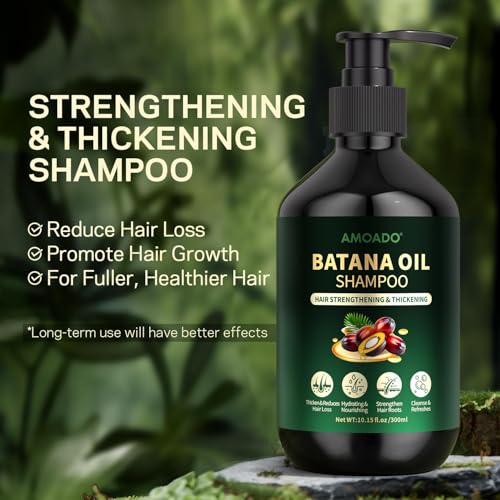 Batana Oil Shampoo for Hair Growth, Strengthening, Thickening, Sulfate Free Hair Shampoo for Women & Men with Thinning Hair & Hair Loss, Infused Rosemary, Tea Tree Oil & Mint, 10.15 fl.oz