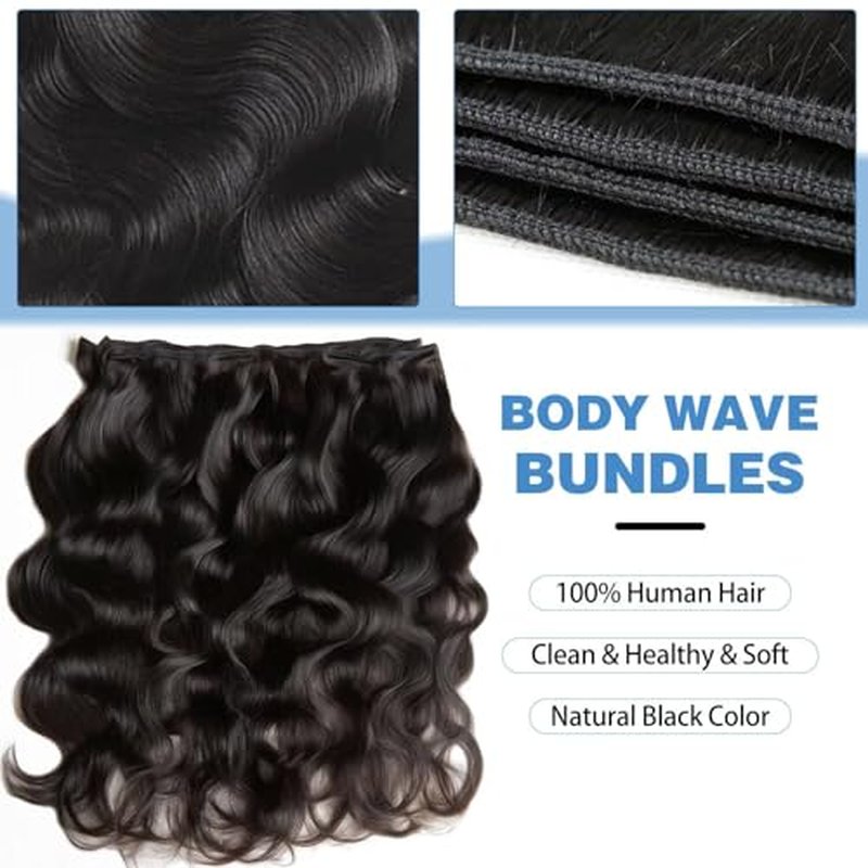 12A Human Hair Bundles 22 24 26 Inch Body Wave Bundles Human Hair 100% Unprocessed Brazilian Virgin Weave 3 Bundle for Women Natural Black Real Body Wavy Human Hair Extensions