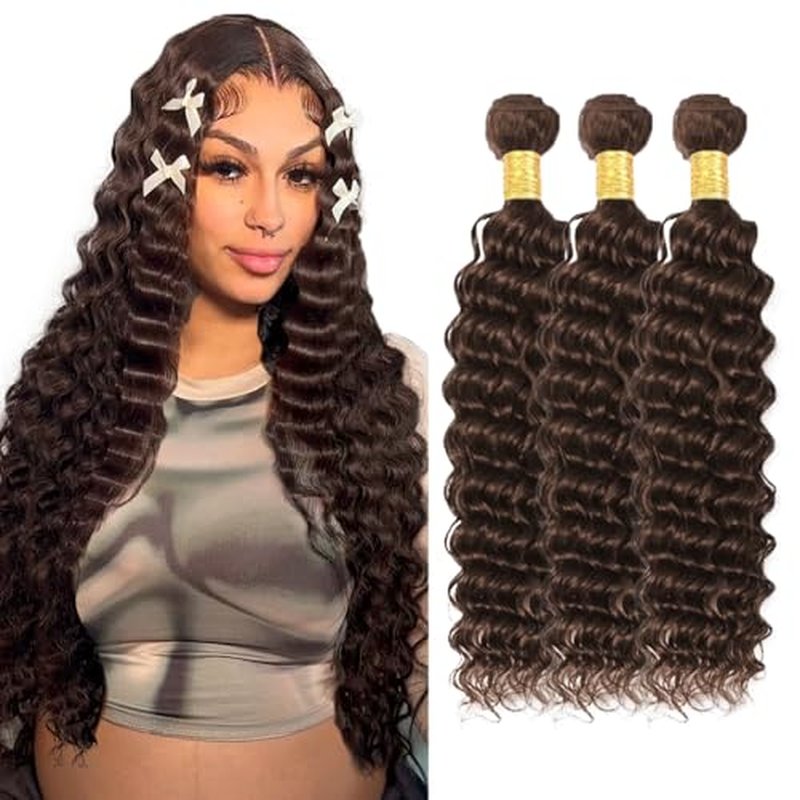 28 30 32 inch #4 Human Hair Bundles Brown Deep Wave Bundles #4 Wet and Wavy Bundle Chocolate Brown Bundle 300g