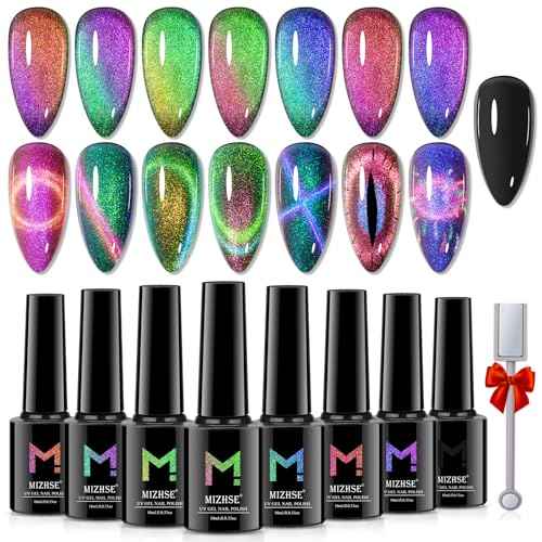 MIZHSE 9D Cat Eye Gel Nail Polish 8x10ML, Dual Color Galaxy Magnetic Nail Polish Gel, Magic Cateye Chameleon DIY Nail Art Manicure Set for Home with Magnet Stick