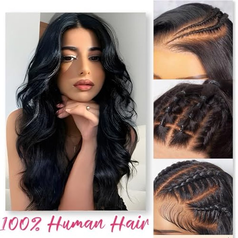 13x6 Body Wave Lace Front Wigs Human Hair Pre Plucked 220% Density HD Transparent Lace Frontal Wigs Human Hair Lace Front Wigs for Women With Baby Hair Wig (Black, 18 Inch)