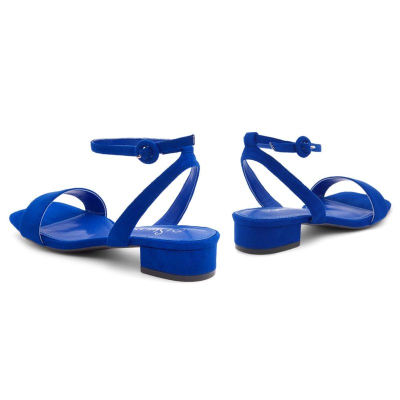 Shoe Land Women's Low Heels Dressy Sandals for 2025-1 Inch Chunky Block Short Heels | Square Open Toe with Adjustable Ankle Strap | Wedding & Party Heeled Sandals,1901Royalblue,Size 6.0, SL-Melinda