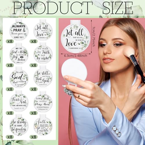 80 Pcs Mini Christian Compact Mirrors Bulk Christian Gifts for Women, Bible Verse Scripture Makeup Mirrors for Purse, Religious Party Favors Church Gifts for Women Mother Teacher Christmas