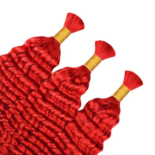 Red Boho Hair for Braiding 16 16 16 Inch Deep Wave Bulk Red Braiding Hair Deep Curly Burgundy Human Braiding Hair Extensions for Woman