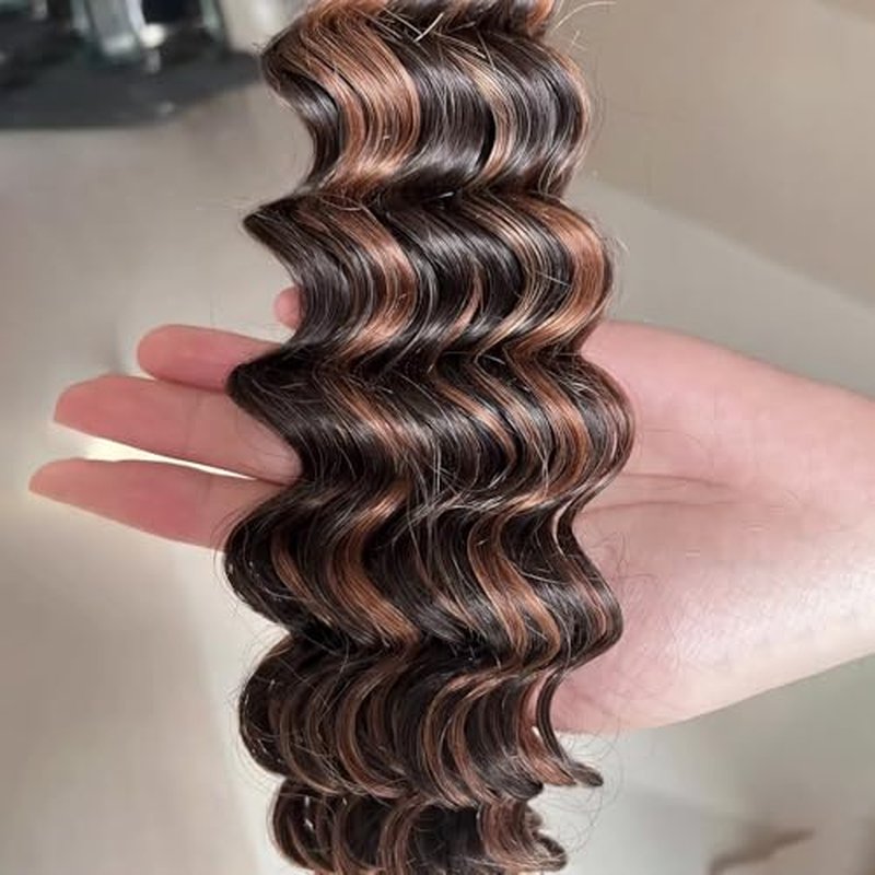 1B/30 Highlight Piano Color Bundles Deep Wave Human Hair Bundles P1B30 Black and Light Brown Mix Double Weft Brazilian Human Hair Extensions 10/12/14 Inch for Black Women