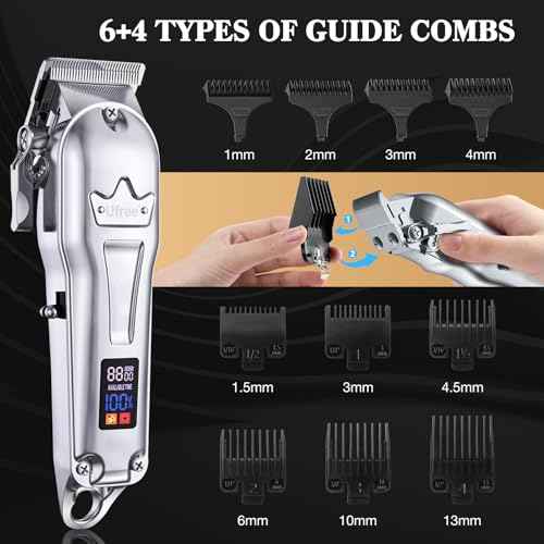 Ufree Hair Clippers for Men Professional, Barber Clippers and Trimmers Set, Cordless Hair Clippers for Hair Cutting Kit with LED Display, Electric Hair Trimmer, Gifts for Men, Silver