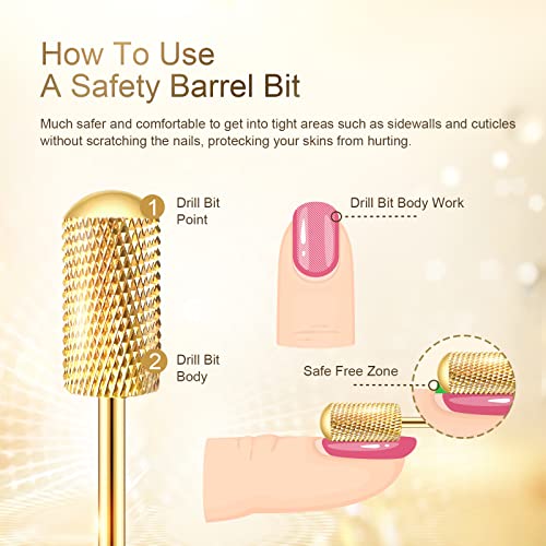Nail Drill Bit Set, Corfulra 3pcs Safety Bits for Nail Drill, Tungsten Carbide Nail Drill Bits, Smooth Round Top Large Barrel Bits, Nail Supplies for Nail Tech to Remove Acrylic Nails (XF & M & XC)