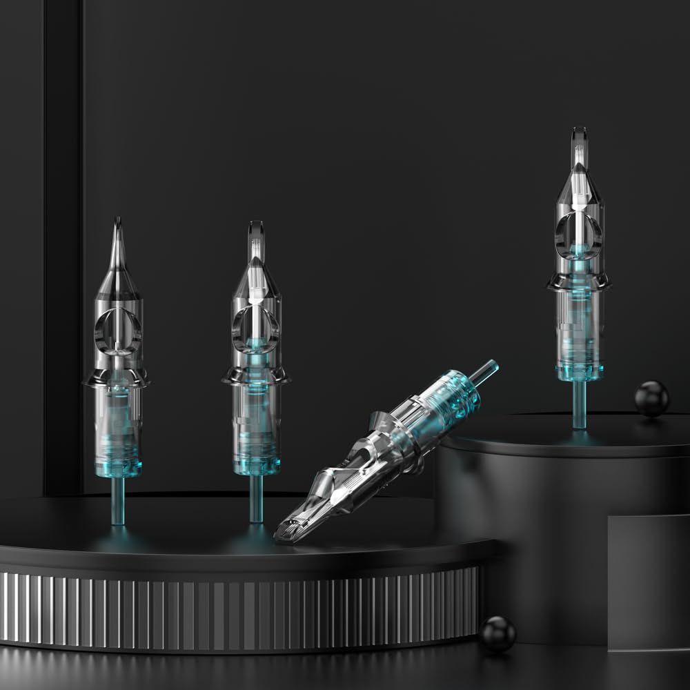 STIGMA Aquamarine Knight Tattoo Cartridge Needles #12(9RM) 50Pcs 0.35mm Standard Disposable Tattoo Needles Cartridges with Membrane Curved/Round Magnum EN02B-50-OF1209RM
