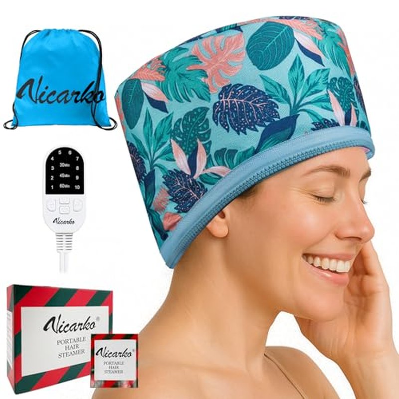 VICARKO Hair Steamer for Deep Conditioning, 10-Level Heats Up Quickly, 118¡± Power Cord, Heating Cap Hot Oil Treatment Heat, Electric Thermal Heated Steam Natural Black Hair, Hawaii Blue