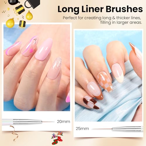 Beetles Nail Art Pens Brushes, 5pcs Nail Art Liner Brushes Set Painting Nail Dotting Drawing Tool for Long Lines, Details, Fine Drawing Sizes 7/11/15/20/25mm Gift for Women