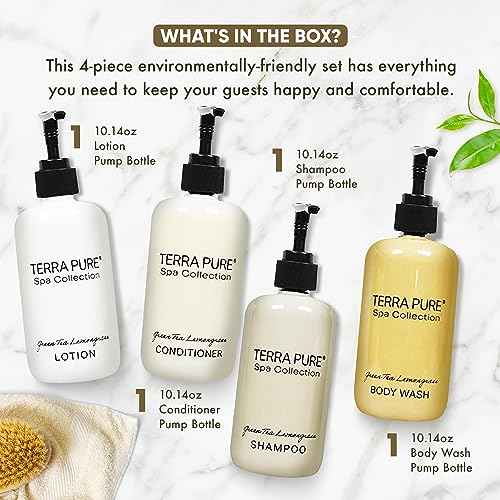 Terra Pure Spa Collection Amenities Set,10.14oz. Pumps (1 of Each) Shampoo, Conditioner, Hand/Body Wash, and Lotion