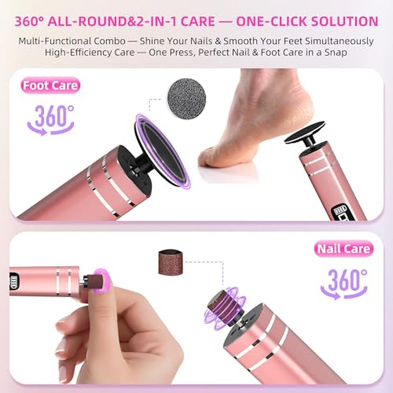 2 in 1 Electric Foot Callus Remover,9 Adjustable Speeds Rechargeable Electric Dead Skin Sander Pedicure Tools with Sandpaper Disk and Nail Drill Bits,Grinding Heads for Women&Men
