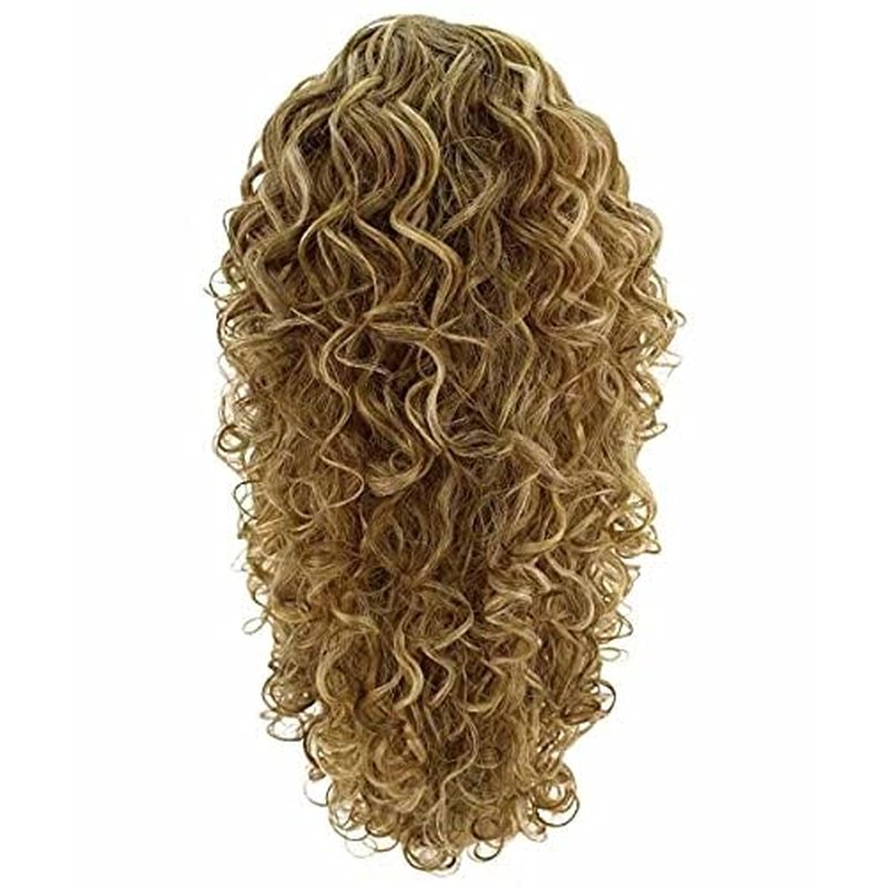 LUXLUXE Mariah Curly 16 Inch Long 7x4 Hand-Tied Lace Front Wig, Heat Resistant Fiber, 20+ Shades of Natural, Dip Dyed, & Blended Colors (#P2763 - Blonde Blend)