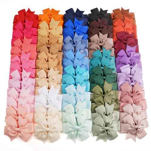 C?LLOT 70pcs 3 Inch Boutique Grosgrain Ribbon Pinwheel Hair Bows,Toddler Bows Hair Clips for Baby Girls Birthday Gifts In Pair