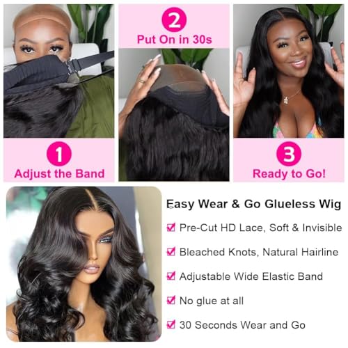 Durya Glueless Wigs Human Hair Pre Plucked Pre Cut 5x5 HD Lace Closure Wigs Human Hair Wear and Go Glueless Wigs Body Wave Lace Front Wigs for Black Women 250% Density 22 Inch