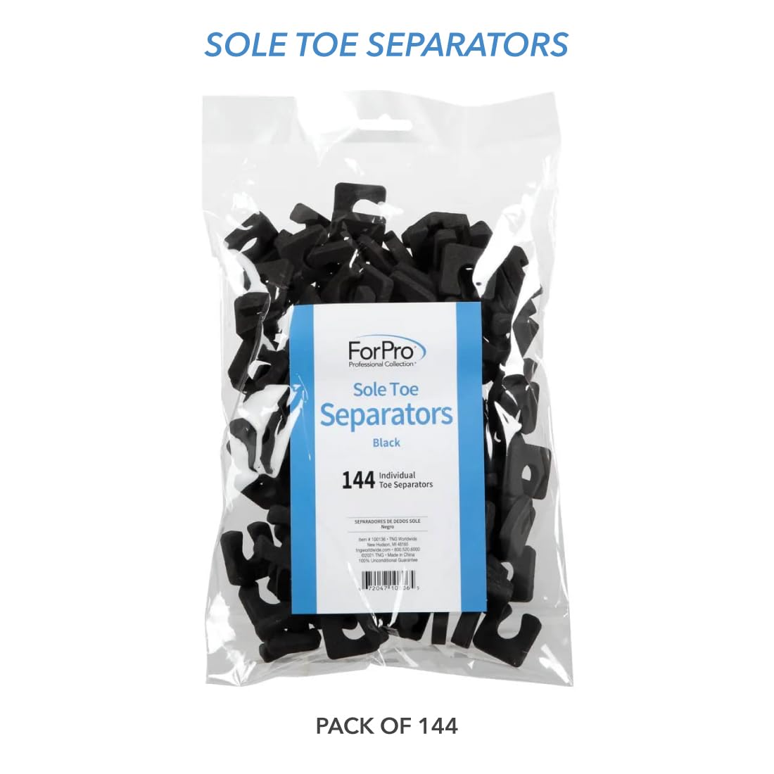 ForPro Sole Toe Separators - Black Luxurious Foam Separators - Individual Toe Separators for Pedicures â€“ 144-Count