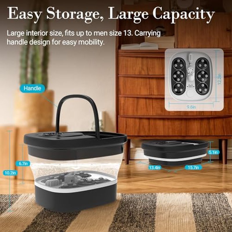 Foot Spa Bath Massager, Foot Bath with Circulation Heat, Motorized Shiatsu Massage Balls, Pedicure Soaking Tub with Waves, Remote, Handle, Feet Relief, Gifts