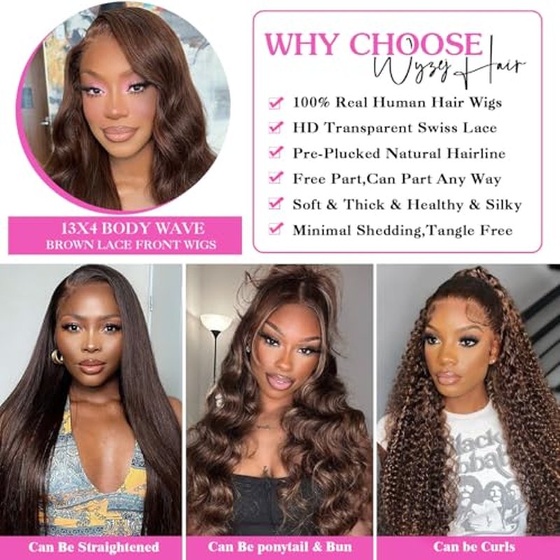 13x4 Brown Lace Front Wig Body Wave Chocolate HD Lace Frontal Wigs Human Hair Pre Plucked for Women 22 Inch