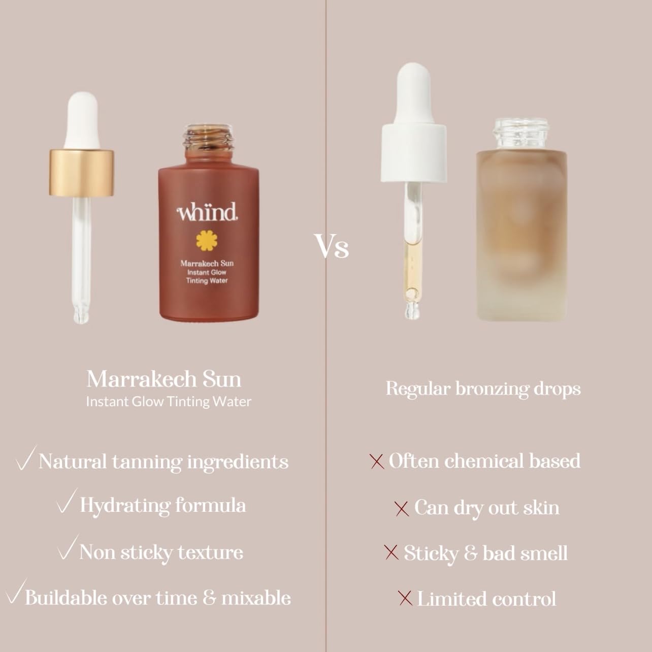 WHIND Marrakech Sun Instant Glow Tanner Drops - Lightweight Self-Tanner for Radiant Skin | 1oz / 30ml