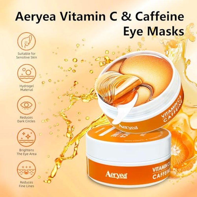 Under Eye Patches with Vitamin C & Caffeine 30 Pairs for Dark Circles, Fine Lines and Puffiness, with Niacinamide Hydra-Gel Collagen, Skin Care for Men & Women