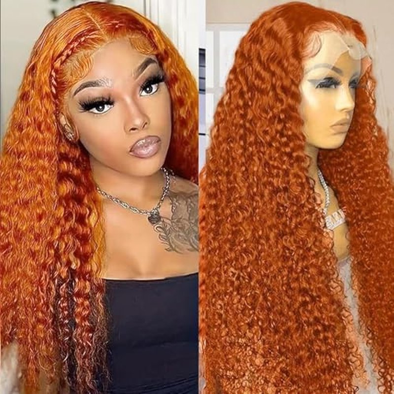 Ginger Wig Human Hair 13x6 Ginger Orange Deep Wave Lace Front Wigs Pre Plucked Ginger Lace Front Wigs Human Hair 180% Density 350 Deep Curly Wig for Women 22 Inch
