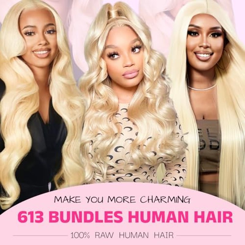613 Blonde Human Hair Bundles 32 Inch Body Wave 613 Bundles 14A Grade 100% Unprocessed Brazilian Virgin Human Hair 1 Bundle Blonde Weave bundles 100g