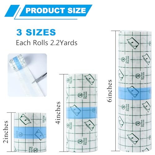 3 Rolls Second Skin Tattoo Cover, Waterproof Tattoo Aftercare Bandage Breathable Tattoo Cover Up Patch Tape Tattoo Flim 2", 4", 6" x 2.2 Yard Tattoo Supplies for Healing Wrap Swimming Shower