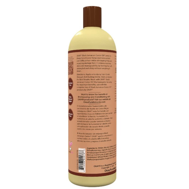 OKAY Black Jamaican Castor Oil Leave In Conditioner - Hair Moisturizer for Women and Men, Natural Hair Product Curly Grease for Smooth, Moisturized Feel - 33.8 oz (Pack of 1)