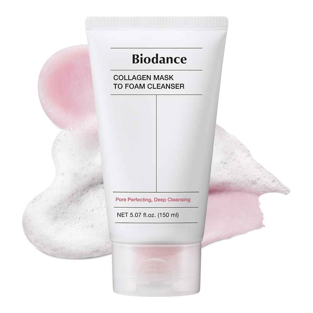 BIODANCE Collagen Mask To Foam Cleanser, Pink Face Wash for Women, 2-in-1 Pore Mask and Hydrating Foaming Facial Cleanser for Sensitive Skin, Oily Skin, Korean Skincareㅣ5.07 fl. oz. (150 ml)