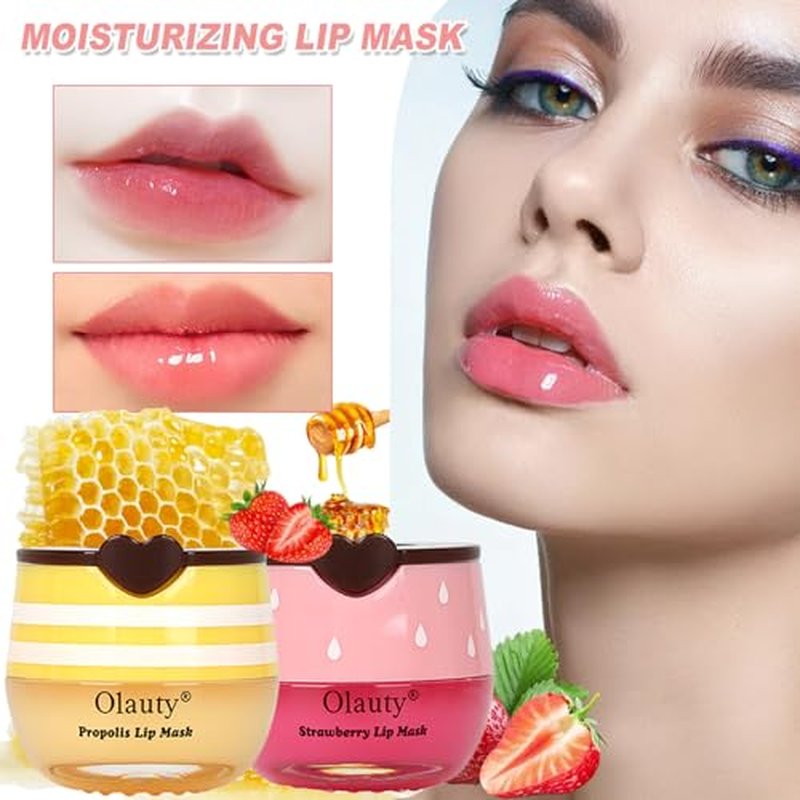 3 PCS Bee Lip Mask Honey Pot Lip Balm,Strawberry Watermelon Lip Mask Overnight Hydrating Dry and Crack Lip Scrubs Exfoliator Propolis Lip Sleeping Mask (Strawberry & Watermelon & Honey)
